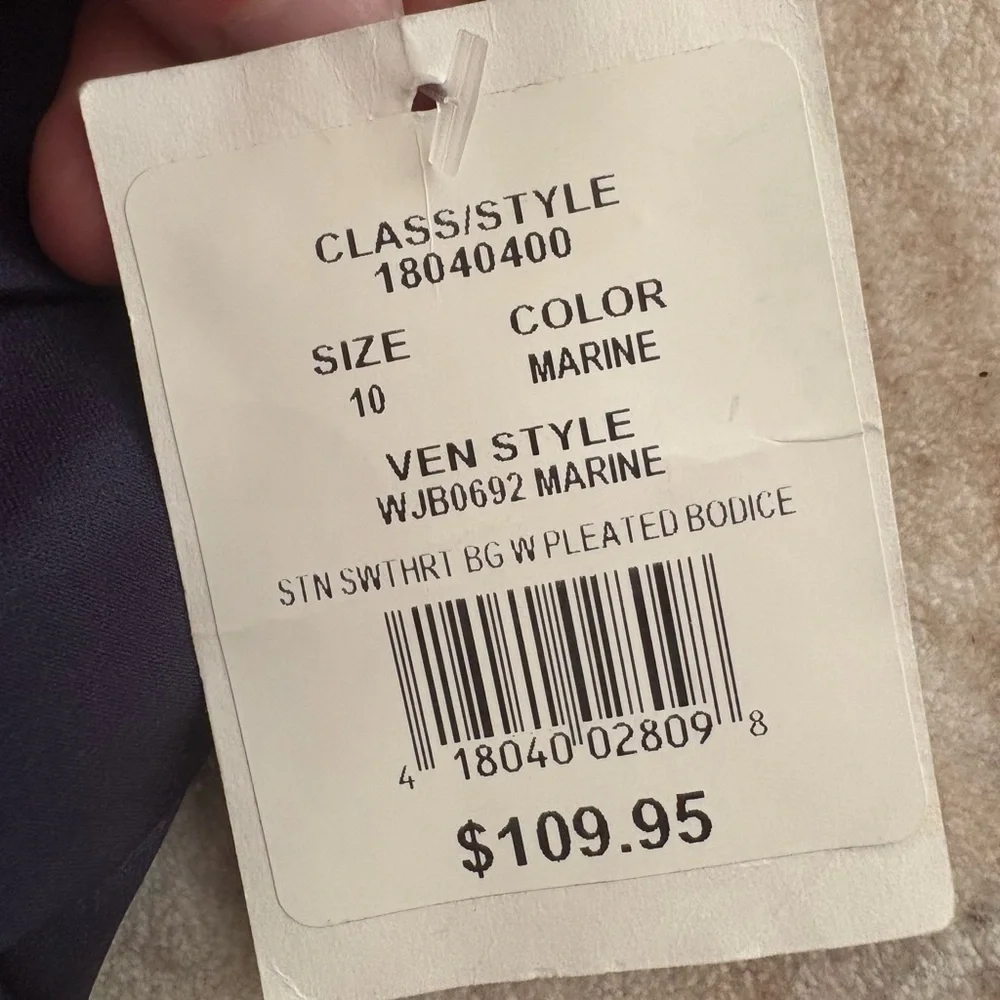 David's Bridal Junior Bridesmaid Elegant Navy Spaghetti Strap Dress Size 10 - Picture 5 of 5